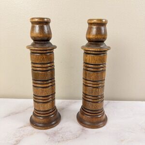 Vintage MCM Carved Wood Candlestick Holder Mid Century Modern Boho Rustic Decor